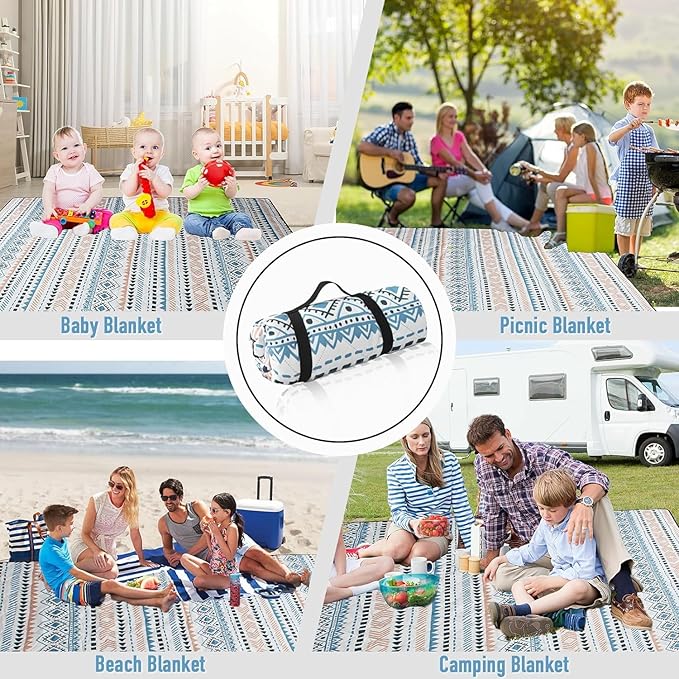 Picnic Blanket Extra Large(79" x 82"), 3-Layer Thickening Camping Blanket, Machine Washable Outdoor Blanket, Wear-Resistant, Soft and Comfortable, Sandproof Beach Mat for Beach, Park, Lawn