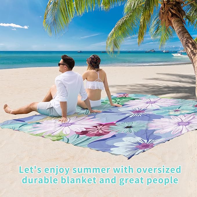 BYDOLL Beach Blanket Sandproof Waterproof 78''×81'' 1-4 Adults Compact Lightweight Oversized Beach Blanket Large Picnic Mat Beach Blanket for Travel Camping Hiking Picnic