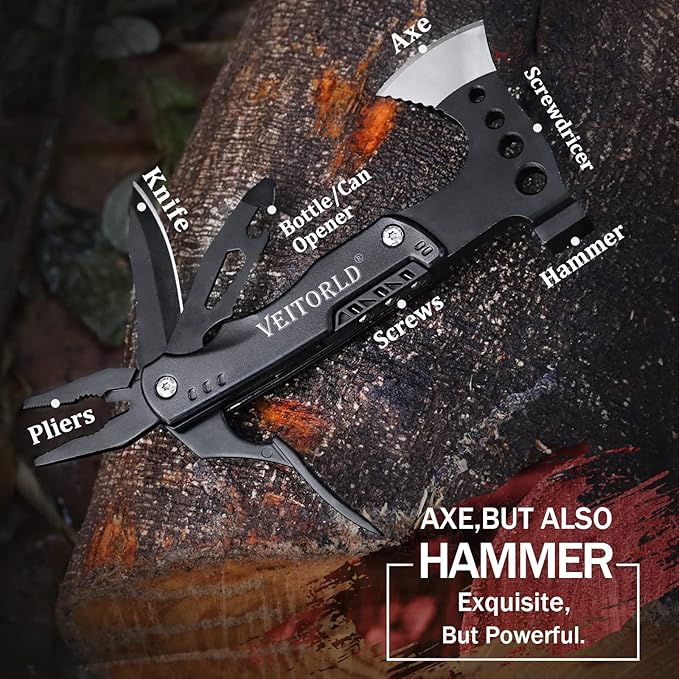 VEITORLD Gifts for Men Dad Husband, Unique Anniversary Birthday Gifts Idea for Men Him, Multitool Axe Hammer Camping Accessories, Survival Gear and Equipment, Cool Hunting Fishing Hiking Presents