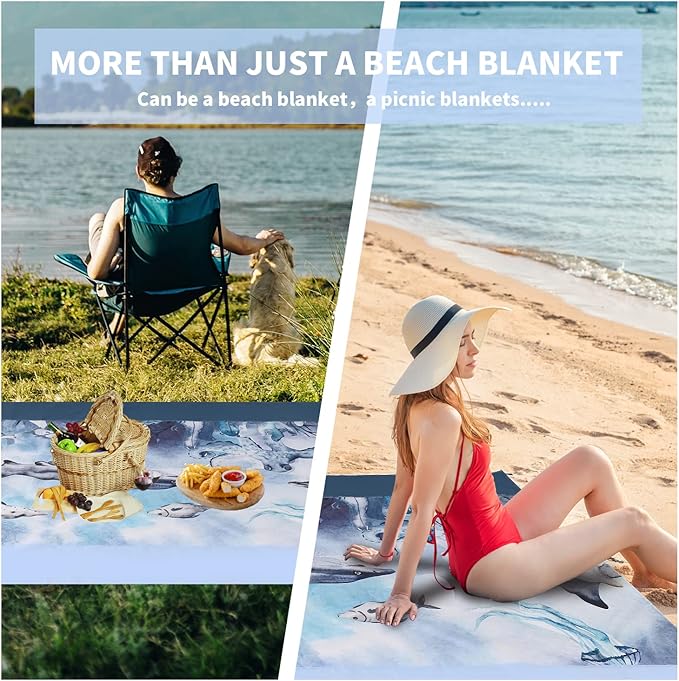 Beach Blanket Waterproof Sandproof, Picnic Blanket, Large Beach Mat 4-7 Adults, Lightweight Durable Beach Mat Sand Free Quick Drying for Beach Travel Camping Hiking Picnic 79"x79"