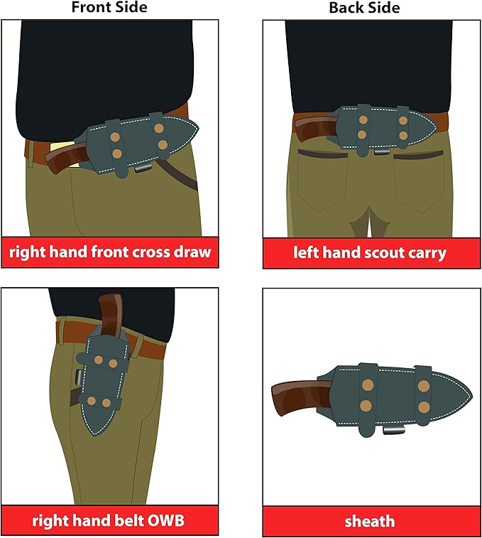 GCS Custom Handmade Black Micarta Handle D2 Tool Steel Knife Buffalo Hide Sheath 168