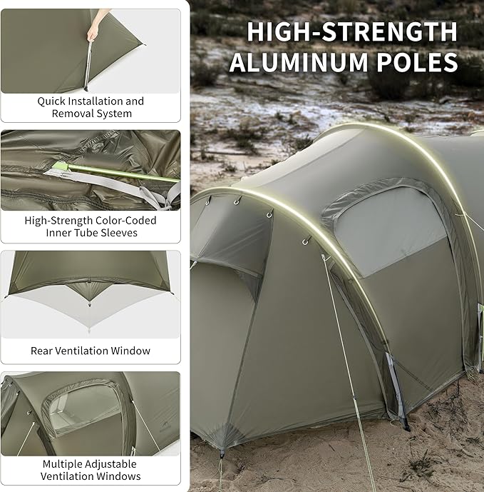 Naturehike Opalus 2/3 Person Tunnel Tent, Lightweight Backpacking Tent with Vestibule, Double Wall 4 Season Tents for Camping