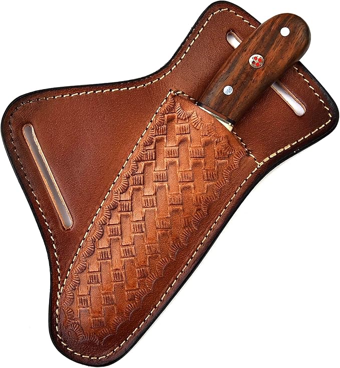 Handmade 1095 High Carbon Steel Bull Cutter Knife with Pancake Leather Sheath, Fixed Blade Cowboy Knife with walnut wood/Bone Handle, Utility Knife, EDC Hunting knife (Walnut Wood)