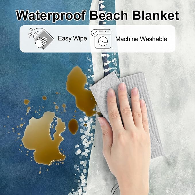 Beach Blanket Sandproof, Large Waterproof Foldable Picnic Blanket 78''×86'' 4 Adults, Lightweight Portable Sand Free Beach Mat Accessories with 4 Stakes for Outdoor, Travel, Camping - White Whale