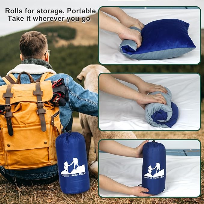 Camping Travel Pillow - Portable Pillow with Travel Storage Bag, Lightweight Memory Foam Travel Pillow Removable Washable Cover for Adults Kids, Great for Travel, Camping and Backpacking