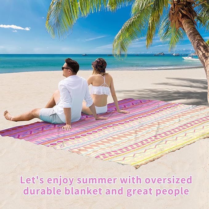 BYDOLL Beach Blanket Sandproof Waterproof 78''×81''1-4 Adults Boho Compact Lightweight Oversized Beach Blanket Large Picnic Mat Beach Blanket for Travel Camping Hiking Picnic