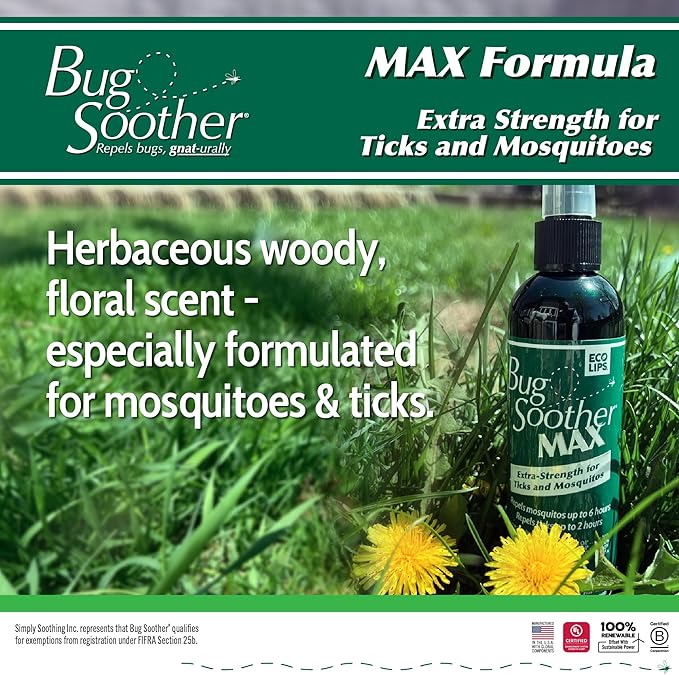 Bug Soother MAX - Extra Strength Natural Gnat, Tick, and Mosquito Repellent, 2 Pack 8 fl oz w/Free 1 oz. DEET-Free Bug Spray Deterrent - Safe for Adults & Environment - Made in USA