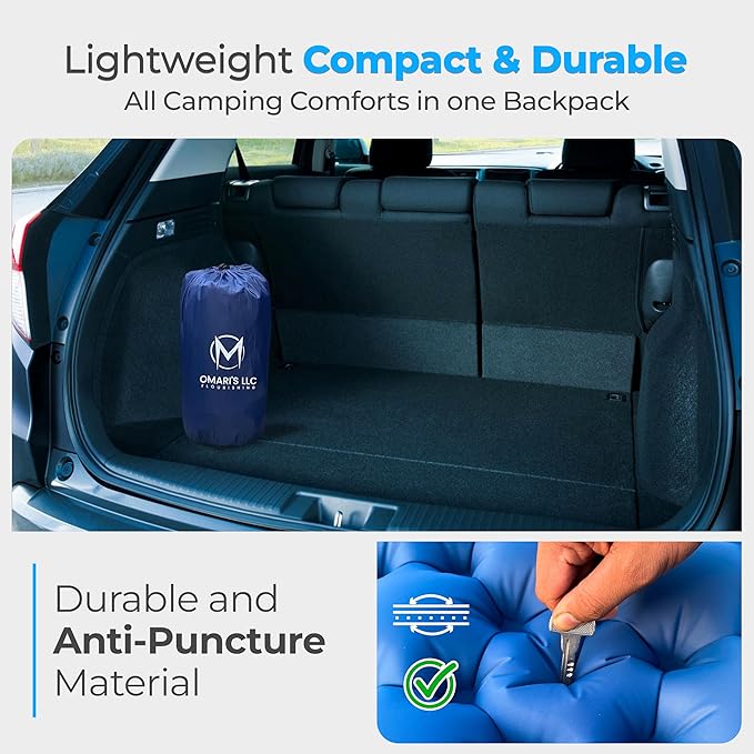 Omari’s Double Sleeping Pad for Camping, 3.6" Ultra-Thick Self Inflating Camping Pad 2 Person with Pillow Built-in Foot Pump with a Carry Bag