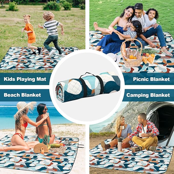 Picnic Blankets Extra Large, Waterproof Foldable Outdoor Beach Blanket Oversized 83x79” Sandproof, 3-Layer Picnic Mat for Camping, Hiking, Travel, Park, Concerts-Camouflage