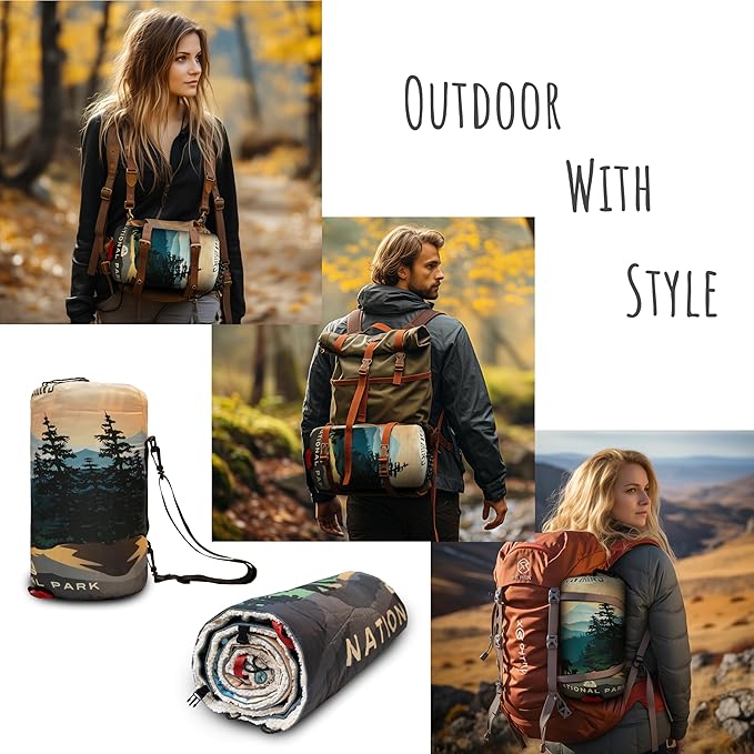 Puffy Sherpa Outdoor Camping Blanket for Traveling, Picnics, Beach, Concert, Car,Stadium, Sporting Events - Wearable Warm Waterproof - 55 X 78 (Great Smoky Mountains NP)