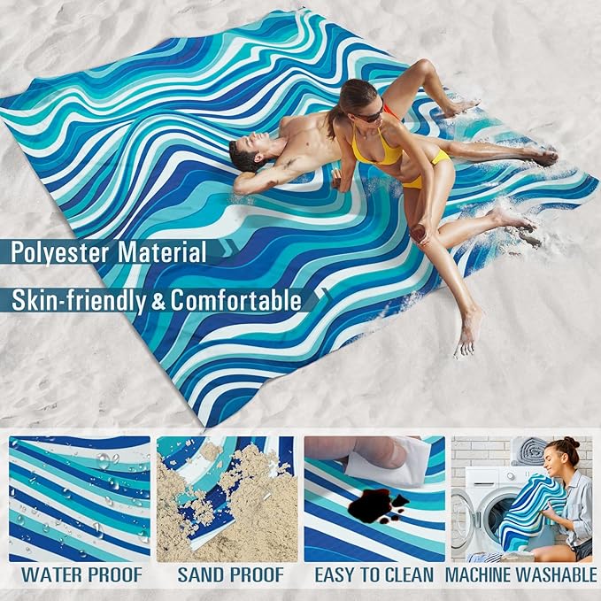 Beach Blanket Sandproof Waterproof 78''×81''1-5 Adults Oversized,Compact Lightweight Durable Beach Mat for Travel Camping Hiking Picnic Blanket