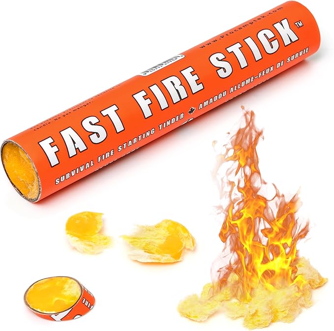 Fast Fire Stick - Survival Fire Starting Tinder, New Fat Rope Stick Version, Best Firestarter for Emergency, Survival, Campfire, Bushcraft, and Hiking - Waterproof & Non-Toxic (1 Stick)