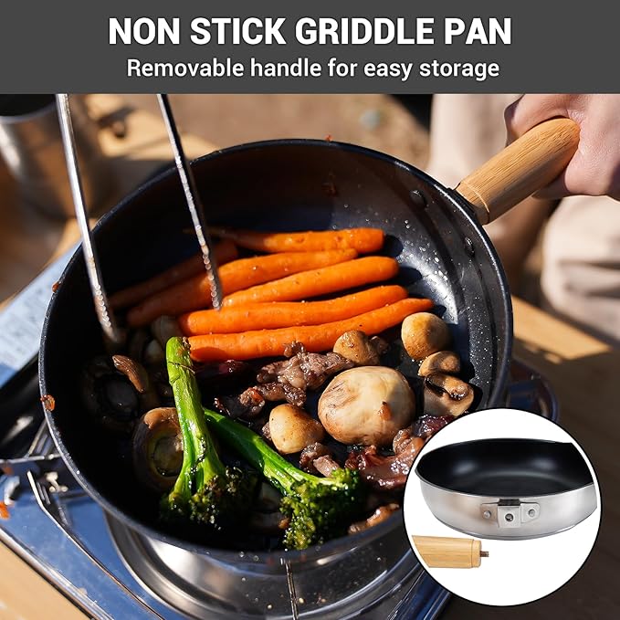 KingCamp Camping Cookware Set 304 Stainless Steel Campfire Cooking Pots Pan and Kettle with Travel Tote Bag for Camping Outdoor Kitchen Cooking Picnic for 4-6