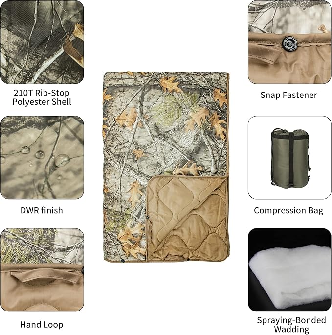 Poncho Liner Military Woobie Blanket Multicam Camo Woobie with Compression Carry Bag for Outdoors Hiking Jungle Hunting Gear