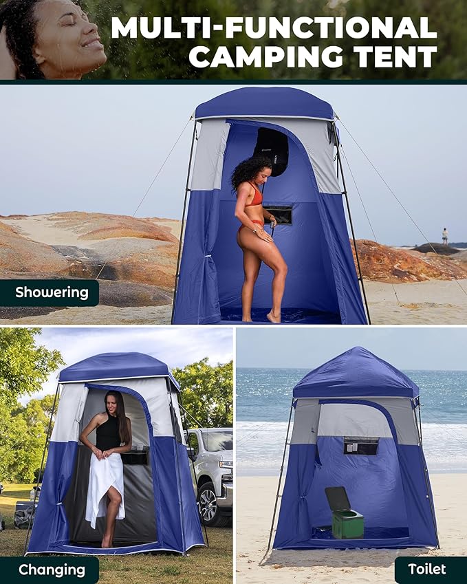 KingCamp Camping Shower Tent, Instant Portable Privacy Shelter, 1/2 Room Large Outdoor Toilet Tent with Floor, Water-Resistant, Windproof & Easy Setup for Beach, Camping & Hiking