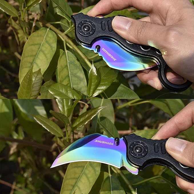 Gift for Father,Hunting Sharp Raptor Claw Knife,Spring Assisted Folding Pocket Knives(Rainbow)