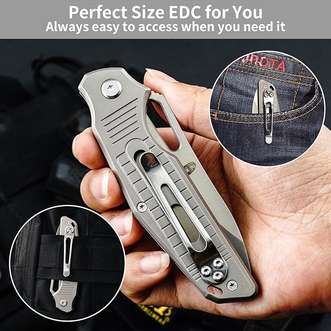 HX OUTDOORS Folding Pocket Knife, Premium D2 Steel Foldable EDC Camping Knife with Titanium Alloy Handle, Portable Clip EDC Tools for Camping Hiking Survival Outdoor, Men Women Gift