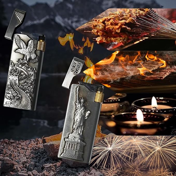 Cool Jet Torch Lighter Fun Refillable Butane Lighter Adjustable Windproof Unique Gifts for Men/Women,Fireplace Candle Camping BBQ (without Butane Gas) (01)
