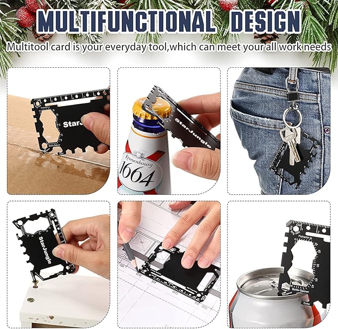 Multi purpose survival Pocket tool - 43 in 1- wallet credit card size Ninja Tactical Multitool Christmas Gifts Stocking Stuffers for Men (4 PACK)
