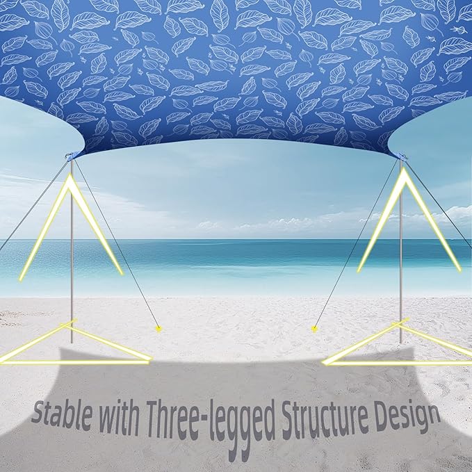 UMARDOO Family Beach Tent Canopy Sun Shade Portable, Large Compact Beach Sun Shelter Easy Setup with Packable Bag for Outdoor Travel (Printed Blue, 12X12 FT. 4Poles)