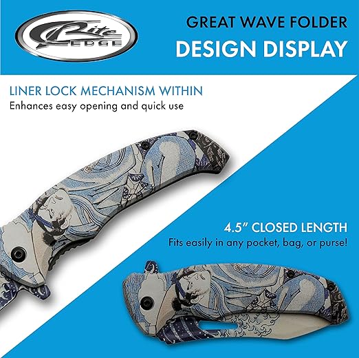 SZCO Supplies 300576-BL Great Wave Liner Lock Edc Folding Knife with Pocket Clip, Blue, 8.5" Length