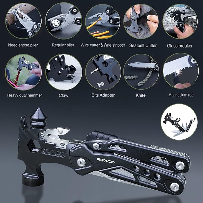 RAXCO Hammer Multitool,17-in-1 Multi-Tools Mini Hammer, Father Day Husband Boyfriend Multitool Gift for Men(6.41×2.83×1inch)