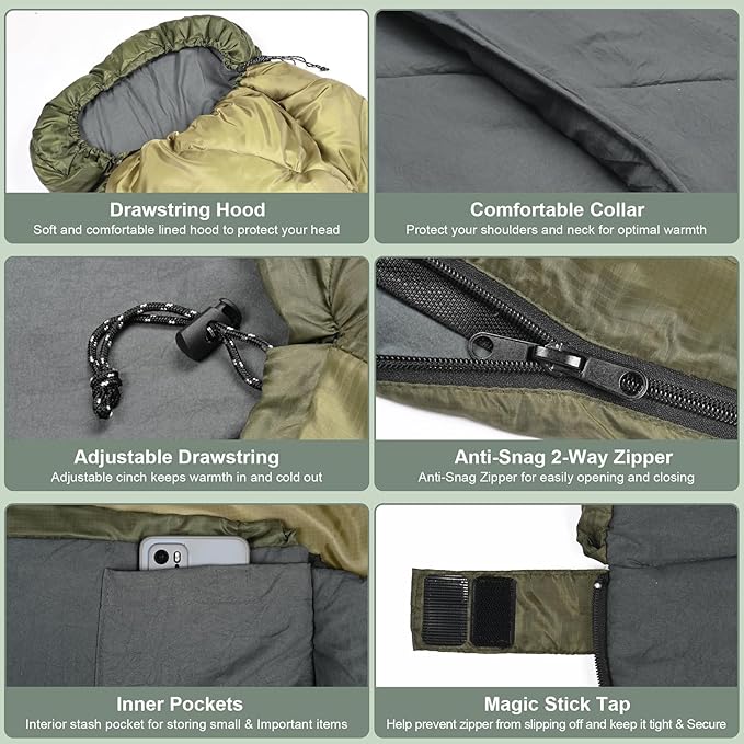 AGEMORE Sleeping Bag for Adults, Double and Single Size, Lightweight Portable Camping Sleeping Bag with Draft Tubes, Fit for Warm & Cold Weather Camping Hiking Backpacking Or Traveling