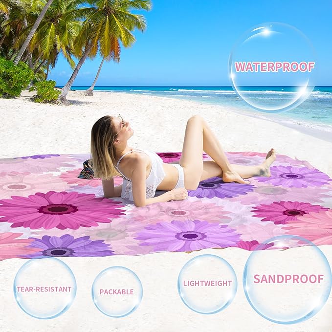 BYDOLL Beach Blanket Sandproof Waterproof 78''×81'' 1-4 Adults Compact Lightweight Oversized Beach Blanket Large Picnic Mat Beach Blanket for Travel Camping Hiking Picnic