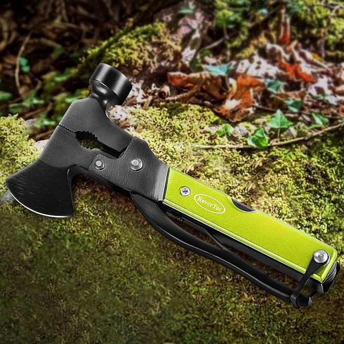 RoverTac Multitool Axe Hatchet, Camping Essentials Survival Gear, Gifts for Men, Mens Gifts Dad Gifts, Gifts for Men Husband Him, 14-in-1 Multi Tool Axe, Multitool Gifts for Camping Hiking Survival