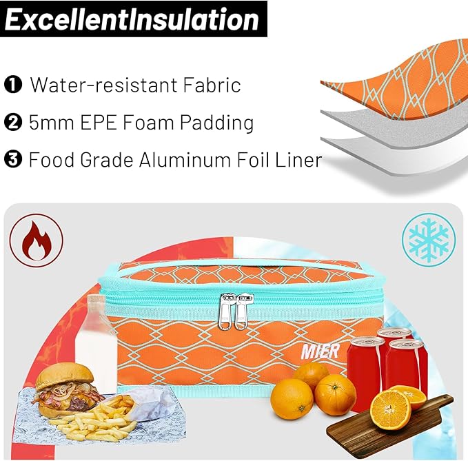 MIER Portable Thermal Insulated Cooler Bag Mini Lunch Bag for Kids, Orange