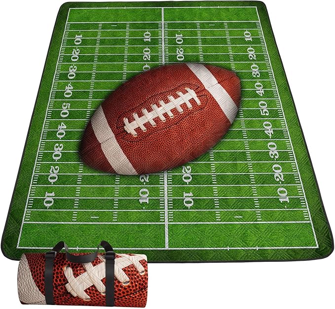 Outdoor Picnic Blanket Portable Ultrasonic Waterproof Picnic Mat Football Printed Camping Beach Mat for Sand and Wet Grass Hiking (Football S)