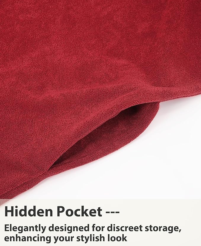 Weecreeture Hooded Towel Poncho with Zipper and Pocket, Surf Poncho for Men and Women, Beach Bath Changing Robe Cover Up Red M