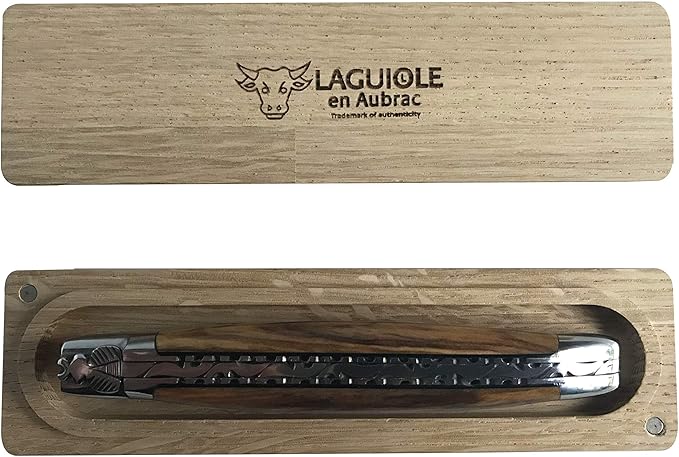 Laguiole en Aubrac Handmade Limited Edition Double Special Plates Folding Pocket Knife, 4.8-in (12cm), Olivewood Burl Handle, Hand Forged Special Crafting Bee, Signed Blade, Stainless Steel Bolsters