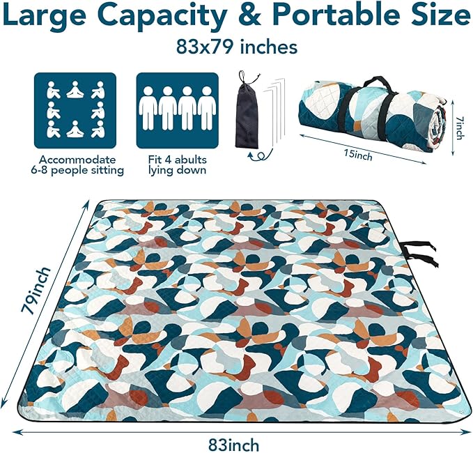 Picnic Blankets Extra Large, Waterproof Foldable Outdoor Beach Blanket Oversized 83x79” Sandproof, 3-Layer Picnic Mat for Camping, Hiking, Travel, Park, Concerts-Camouflage