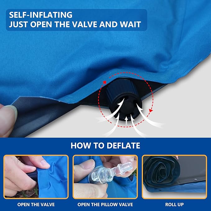 WILD FUN Sleeping Pad for Camping, Memory Foam Camping Mattress with Pillow, Self Inflating Camping Pad 1.2" Thick Foam, Air Mattress Inflatable Sleeping Mat for Backpacking,Hiking