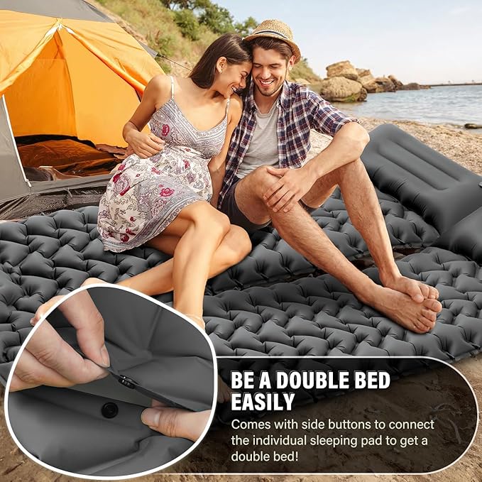 Sleeping Pad, 50D Ultralight Camping Mat with Pillow Built-in Foot Pump Sleeping Mat Waterproof Portable and Compact Camping Mattress for Backpacking Hiking Traveling Tent Air Mattress (Grey)