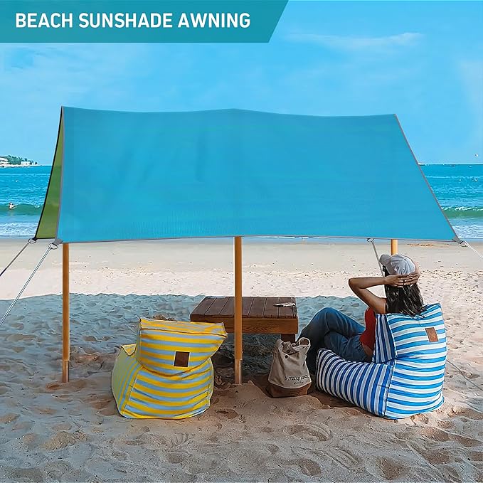 LazBlinds Beach Blanket, Sand-Free Waterproof Extra Large Beach Mat, UV Resistant Sunshade, Reversible Outdoor Picnic Blanket with Travel Bag for Beach Camping Hiking Park Patio (8' x 8'/96''×96'')