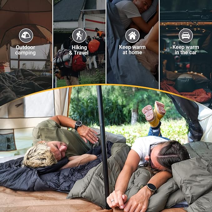 KingCamp Camping Blanket Lightweight, Multifunctional Warm Puffy Outdoor Blanket with Snap Button, Water Repellent, Packable, for Travel, Airplane, Hiking, Picnic