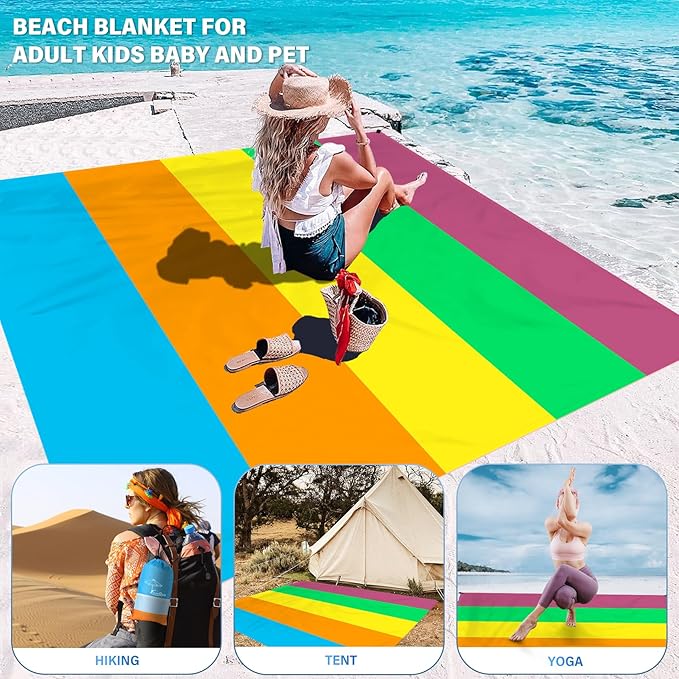 Beach Blanket Oversized Extra Large 78" X 81",Waterproof Sandproof Beach Blanket 1-7 Adults Lightweight Durable for Travel Camping Hiking Picnic