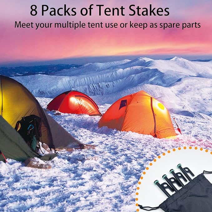 Tent Stakes, 8Pcs 10in Heavy Duty Forged Steel Tent Stakes +Storage Pouch, Metal Tent Stakes, Metal Stakes for Tent Used on Rocks, Grassland, Dessert, Stormy Weather(8Pcs 10in Tent Stakes)
