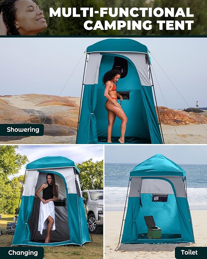 KingCamp Camping Shower Tent, Instant Portable Privacy Shelter, 1/2 Room Large Outdoor Toilet Tent with Floor, Water-Resistant, Windproof & Easy Setup for Beach, Camping & Hiking