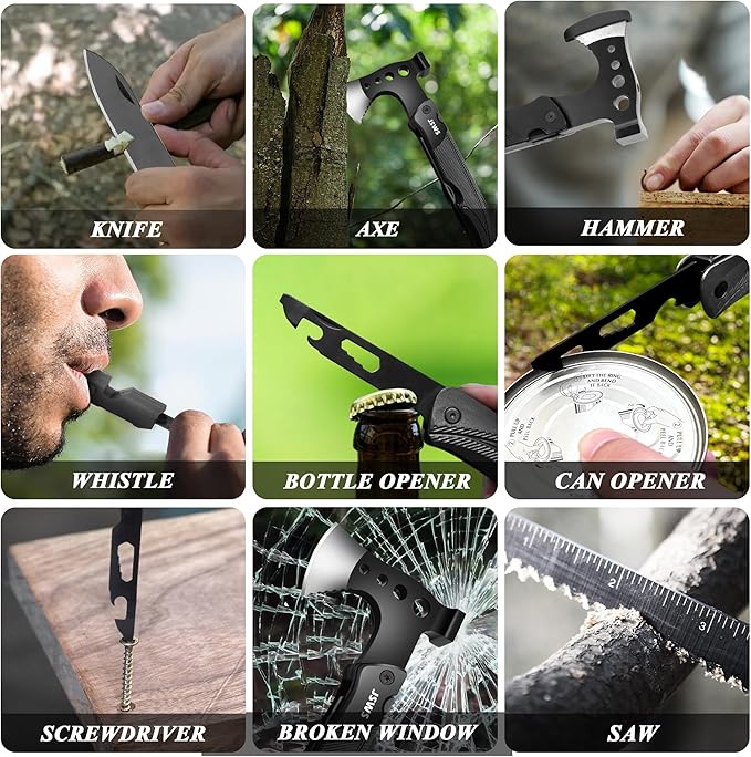 Multitool Axe Hammer 14-in-1 Portable Hatchet with 3.15'' Knife Blade Bottle & Can Opener Screwdriver Saw Christmas Gifts for Men Dad Husband Boyfriend Perfect for Camping Fishing Survival