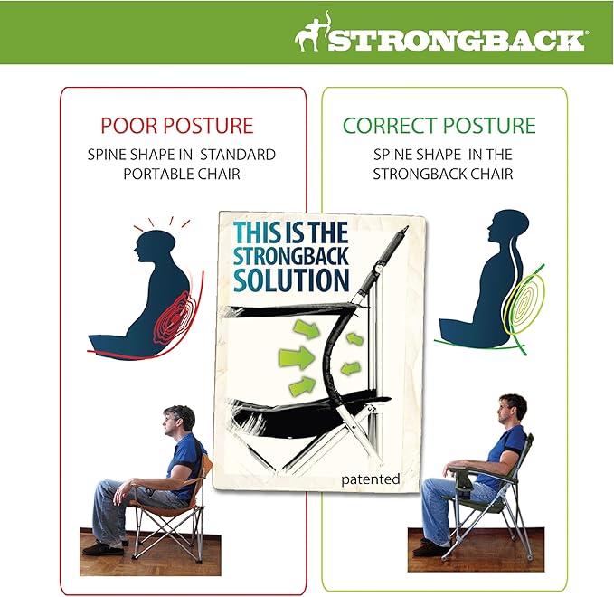 STRONGBACK Director with Innovative Lumbar Back Support Heavy Duty Camping Chair with Side Table