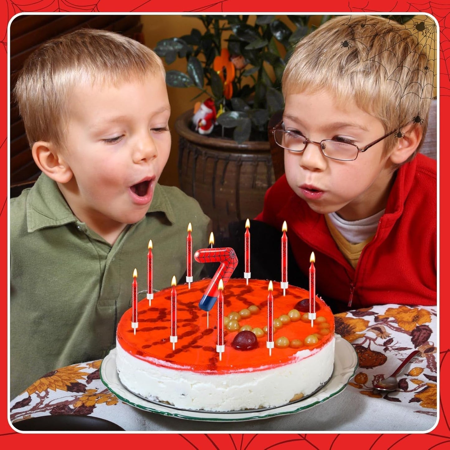 13 Pcs Spider Themed Birthday Candle Set Red Spider Theme Number 7 Candle Cake Topper for Boys Girls Birthday Decoration Spider Party Decoration Supplies (Number 7)