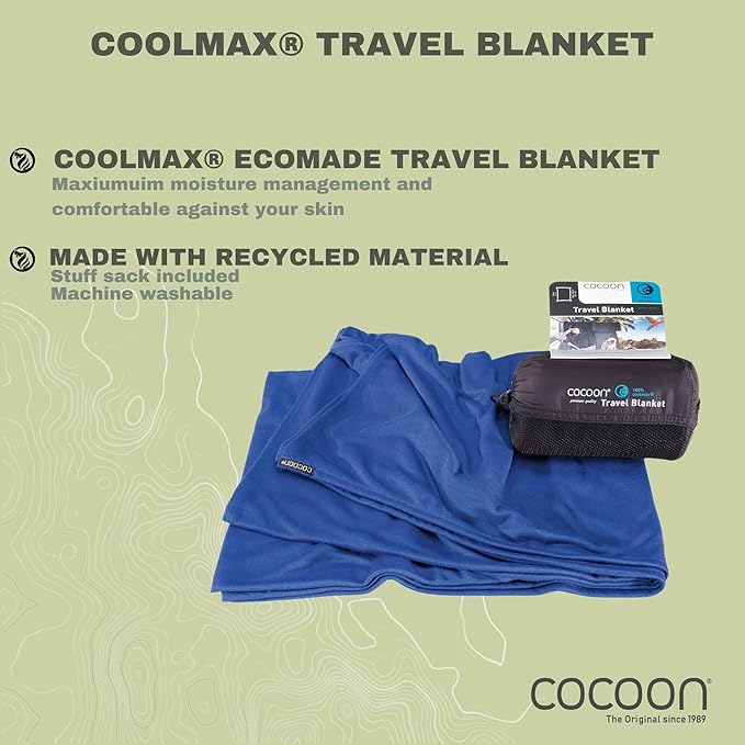 COCOON - Coolmax Travel Blanket | Compact Throw Blanket for Camping and Hiking | Fits in Backpack | Attaches to Luggage | Travel Essential | Fast Drying (Regular 70" x 55")