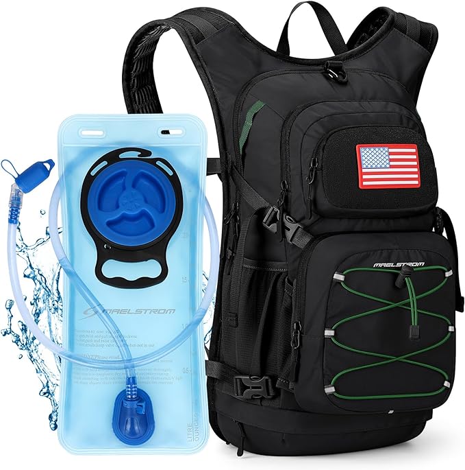 Maelstrom Hydration Backpack, Hiking Backpack with 2L Water Bladder, High Flow Bite Valve Water Backpack Men Women Lightweight Insulation for Hiking, Cycling, Running, Climbing, Camping