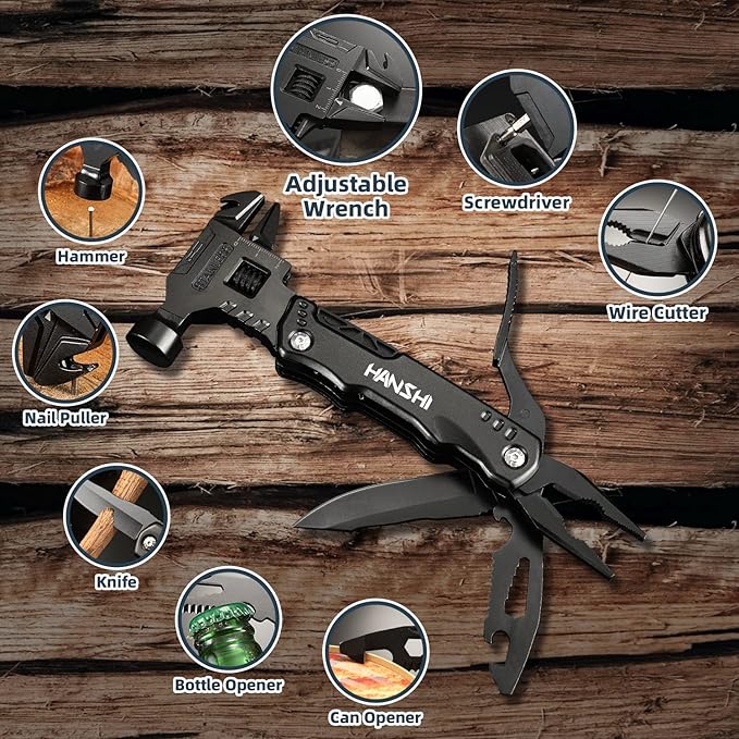 Adjustable Wrench Multitool Hammer for Survival,16 in 1 Multitools Pliers with Nylon Sheath,Pocket Knife Multi Screwdriver Tool All in One Camping Accessories for Stocking Stuffers for Men