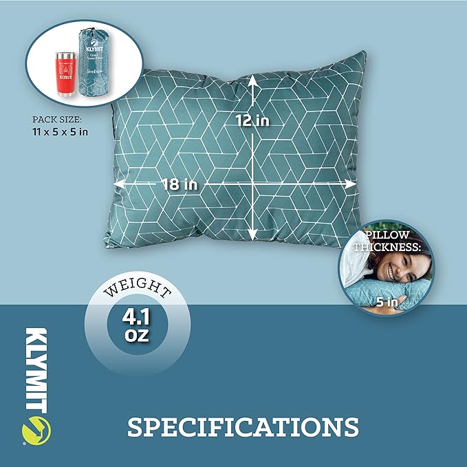 Klymit Coast Travel Pillow, Compact, Compressible Airplane, Backpacking, Hammock, and Camping Pillow