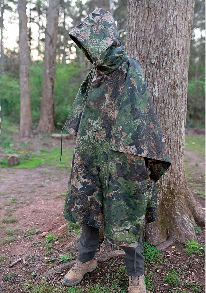 Mil-Tec Adult Ripstop Wet Weather Lightweight Waterproof Multi-Use Rain Poncho with Hood - Use as Bivouac Sack, Shelter Tent