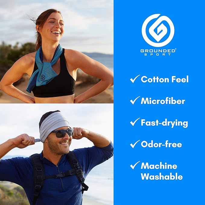 Grounded Sport ® Lightweight Microfiber Cooling Towel 3-Pack | 12" x 39" | for Exercise Spin Workout Camping Work Travel Hot Weather Women Men Neck Face | San Diego CA | Stay Grounded